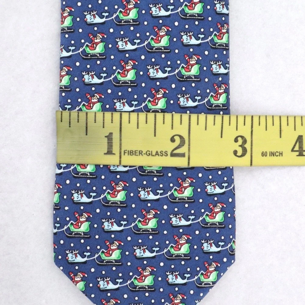 Vineyard Vines Santa Whale Sleigh Blue Silk Christmas Tie Kids Holiday Necktie